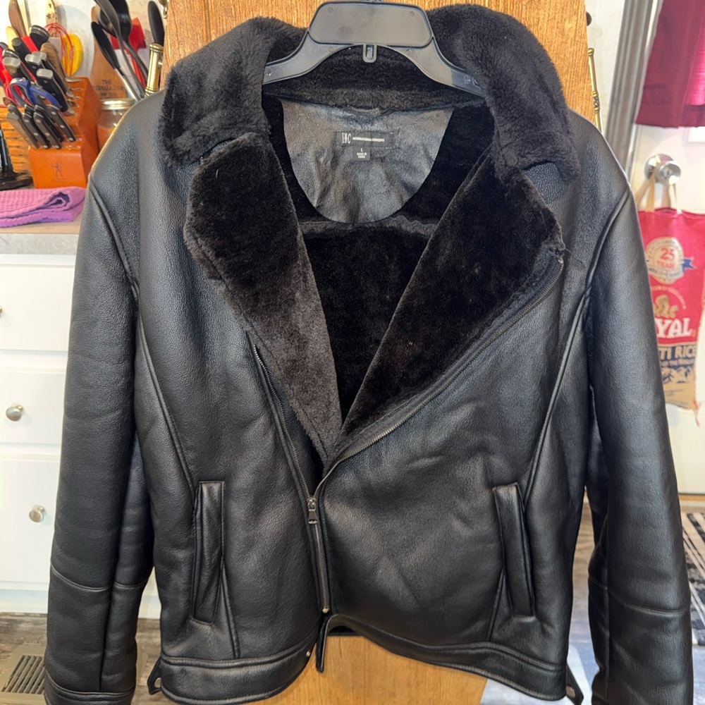 INC International Concepts Black Faux Leather Jacket